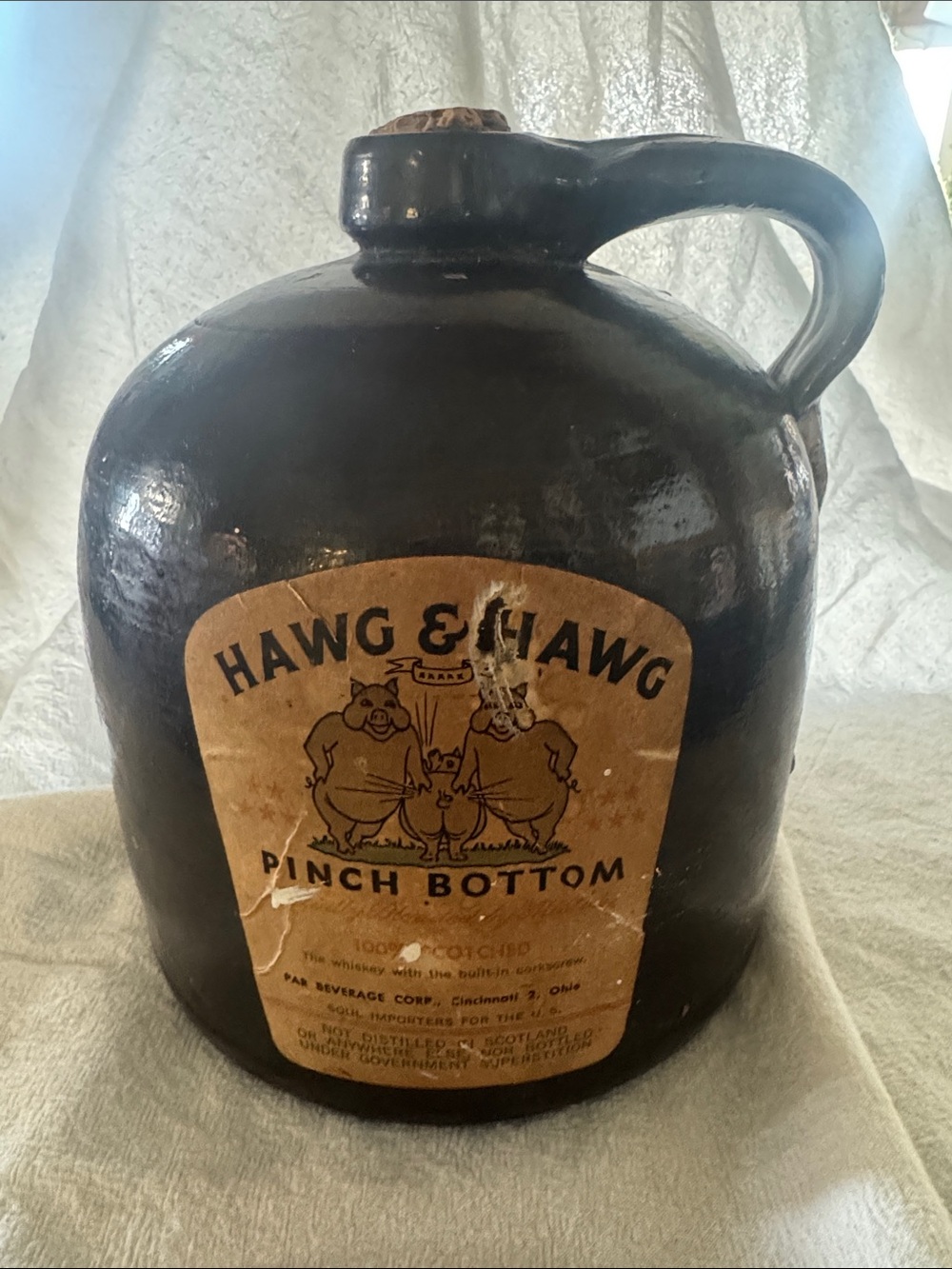Pinch Bottom Ceramic Whiskey Jug - Black